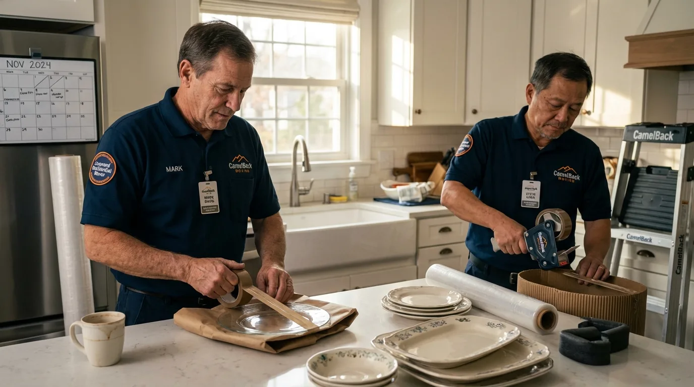 Professional crew packing kitchen dishware in Hoquiam, WA